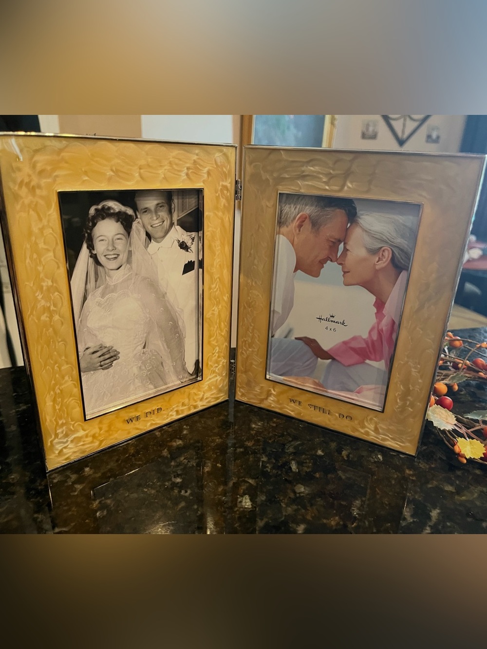 Hallmark Gold Tone Hinged Double Photo Frame with Pearl Look